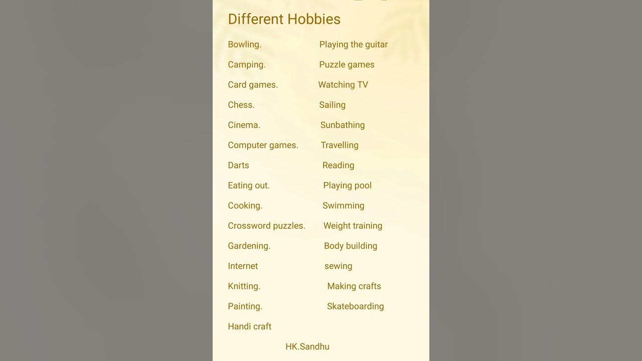 Different Hobbies