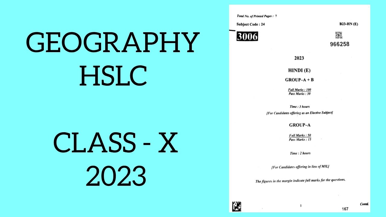 Geography HSLC Class 10 SEBA Assam Question Paper 2023