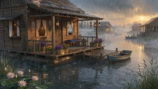 Cozy Slow Living Inside a Ghibli Floating Home | Cozy Rain, Crispy Fish | ASMR No Talking