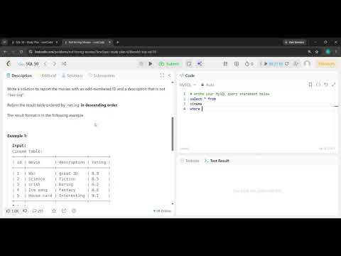 Sql Leetcode Problem 620.Not Boring Movies. #mysql  #sql  #tutorial