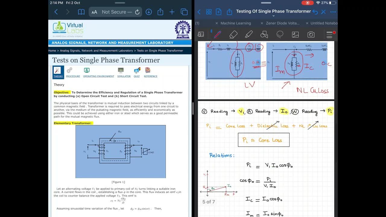 Testing of single phase transformers by (a) Open Circuit Test and (b