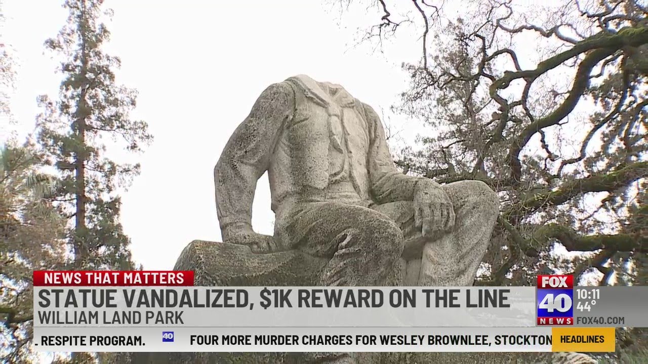 Police offering reward after statue was vandalized near Land Park - YouTube