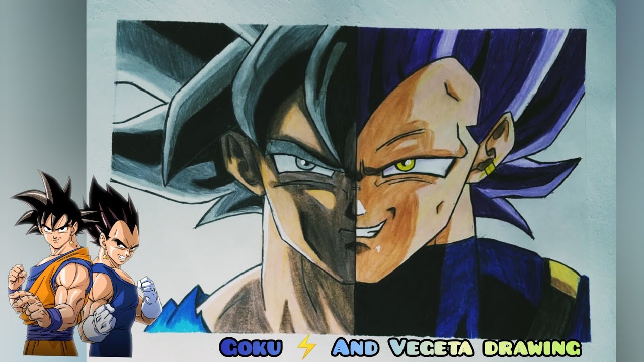 HALF GOKU AND HALF VEGETA DRAWING art youtube goku vegeta tutorial