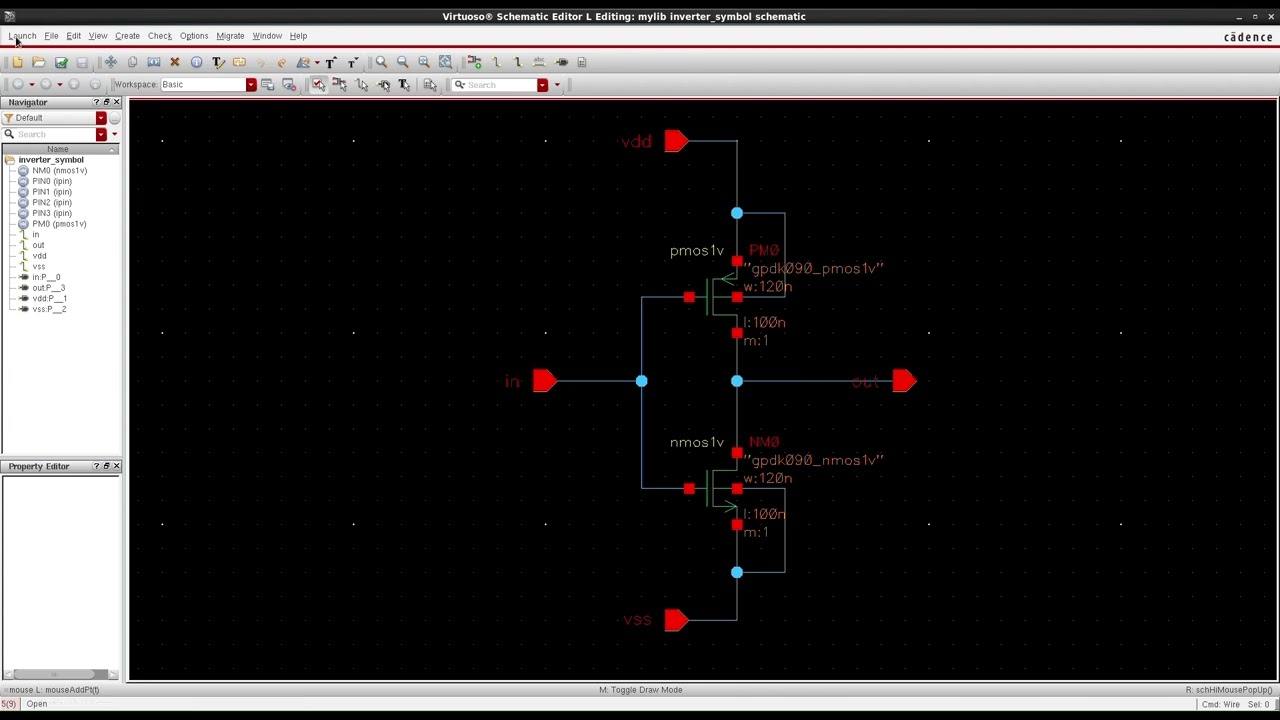 CMOS Inverter using Cadence Virtuoso – Part 2: Symbol Creation after Schematic Design and Simulation