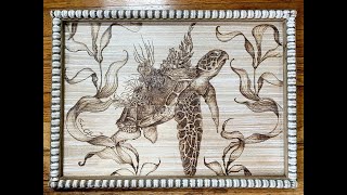 Sea Turtle Coral Shell Wood Burning Time Lapse - Acrylic Earth Art By Sarah Calzada