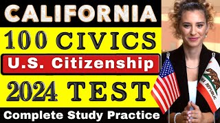 California US Citizenship Test 2024, 2x Answer Civics 100 Question Exam, ciudadania americana