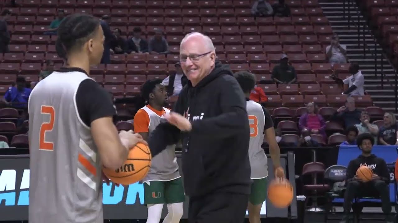 Miami practices for rounds 1 and 2 of the NCAA Tournament at Bon Secours Wellness Arena