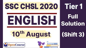 SSC CHSL 10 August Shift 3 English Paper 2020 | SSC CHSL 2020 10 August 3rd Shift | OpenCourse