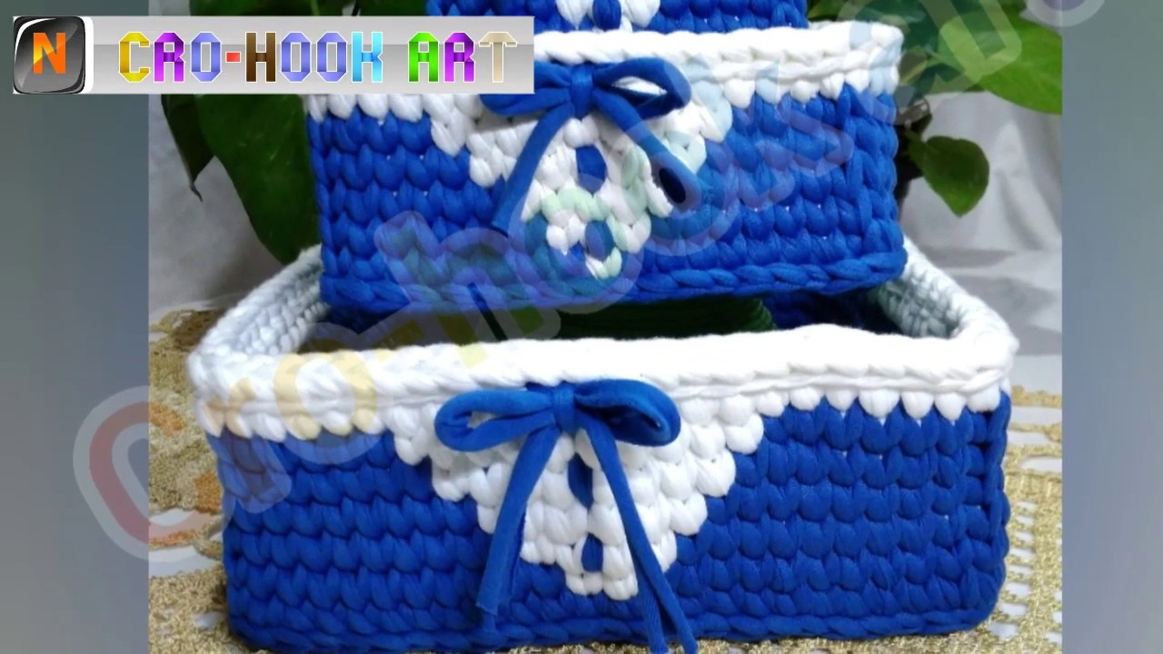 كروشيه بوكس مربع بخيط الكليم على قاعدة خشب|How to crochet a wooden based basket