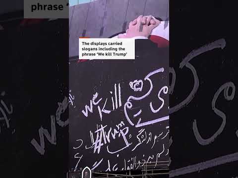 Billboards in Tehran depict Trump lying in an open coffin