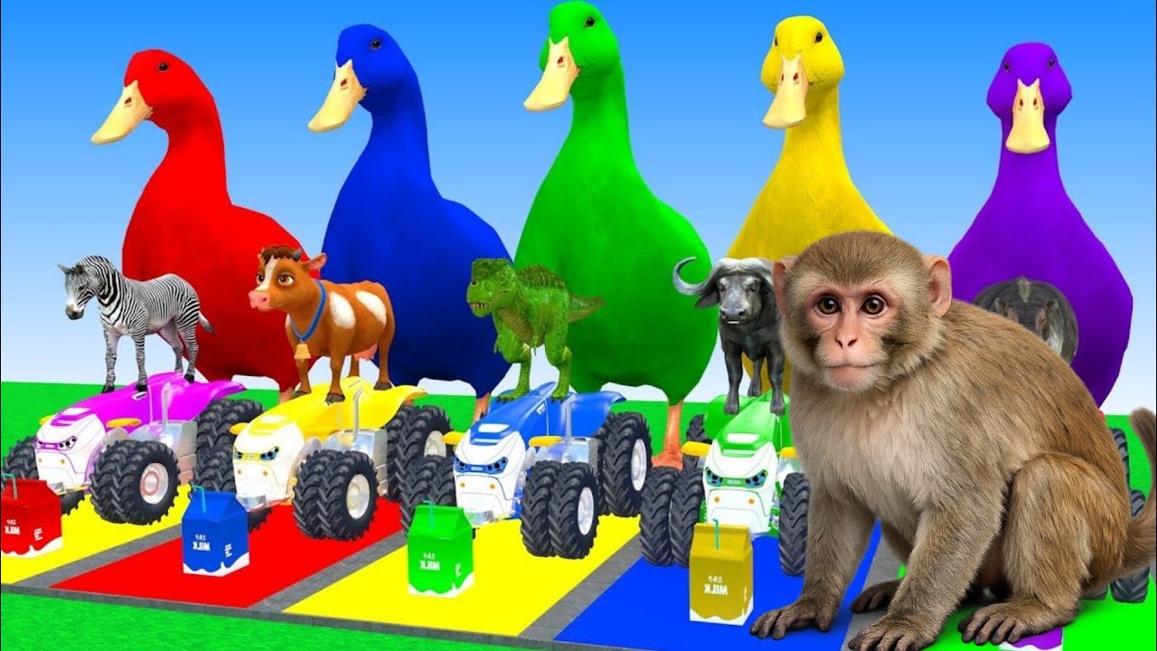 5 Гигантская утка (мультяшная), Корова, Слон, Тигр, Динозавр, Раскрашенные дикие животные, Перехо...