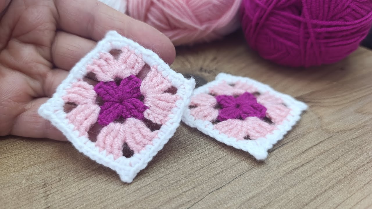 White Pink Purple Mini Granny Square Crochet Pattern