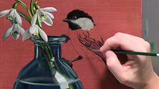 Chickadee & Snowdrop Flowers | Oil Painting Process
