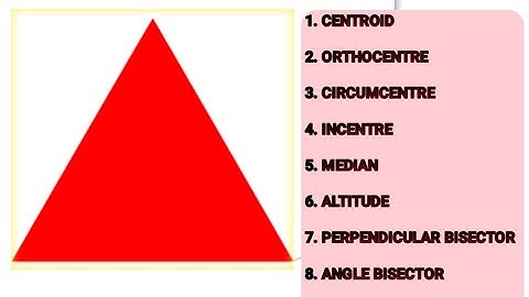 median,altitude, perpendicular bisector,angle bisector,orthocentre, centroid, circumcentre,incentre