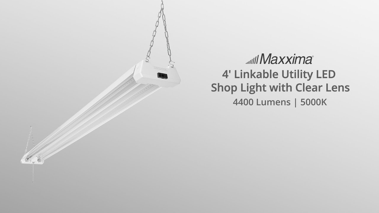 Maxxima 4 ft. Utility LED Shop Light Fixture, Linkable, Clear Lens 5000K Daylight, 4800 Lumens