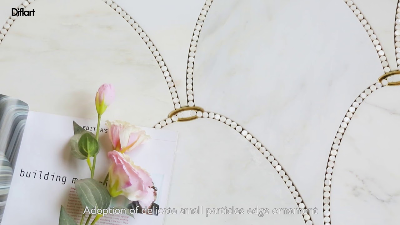 Asian Statuary (Oriental White) Marble With Gold Mirror Pearl WaterJet Mosaic Tile