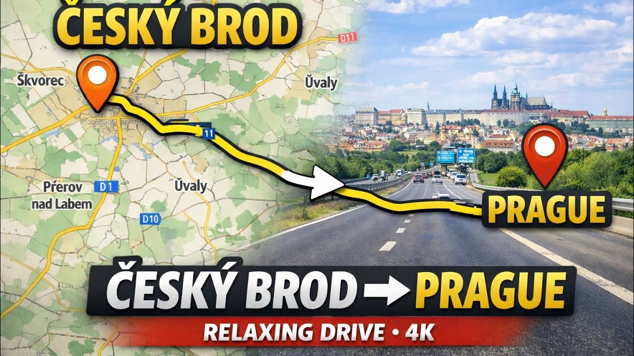 🚗 Český Brod → Prague | Relaxing Drive | 4K | No Commentary