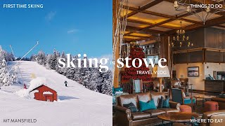 STOWE VERMONT VLOG skiing for the first time exploring downtown restaurants christmas decor