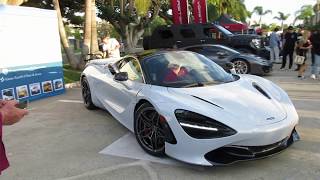 A white mclaren 720s from newport beach leaving protective film
solutions' open house and charity event. (september 9, 2017 / santa
ana, ca)
