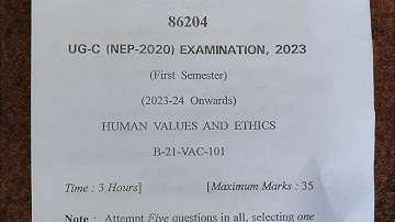 Human Value &Ethics 2023-24 Question Paper For B.com 1st year.Question paper of Human Value & Ethics