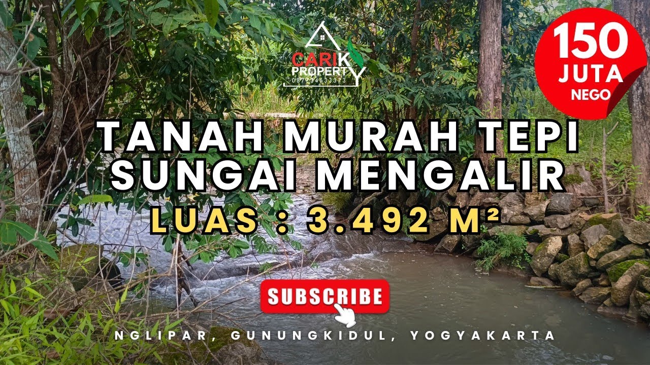 Tanah bagus ditepi sungai mengalir, luas 3.492 m², bagus untuk perkebunan, harga murah 