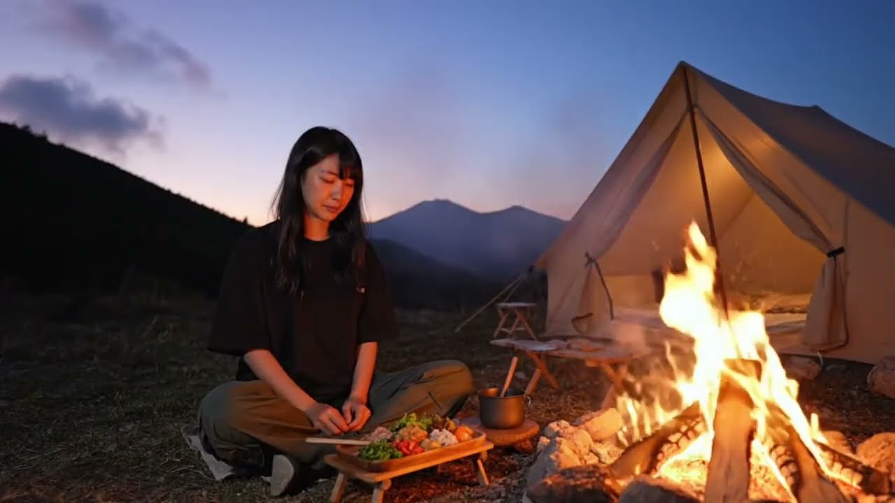 ASMR Solo Camping on a Windy Mountain Ridge❄️Girl Alone in Forest by the Mountain🌲 Nature Sounds
