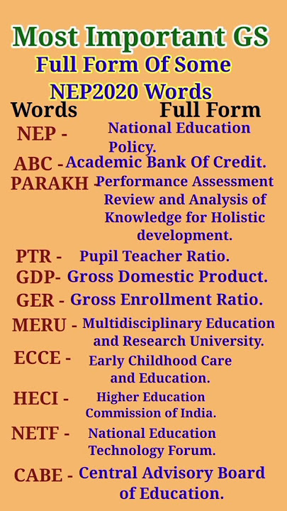 NEP 2020|Full Form Of NEP Words|National Education Policy 2020|Most ImportantGK#Bless Of Guruji#JP#