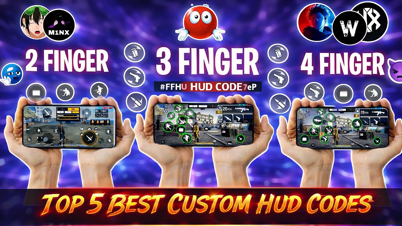 World's Best 2 Finger, 3 Finger & 4 Finger Custom HUD CODE 🥶⚙️ | TOP 5 FREESTYLE CUSTOM HUD 🇧🇷🌪️