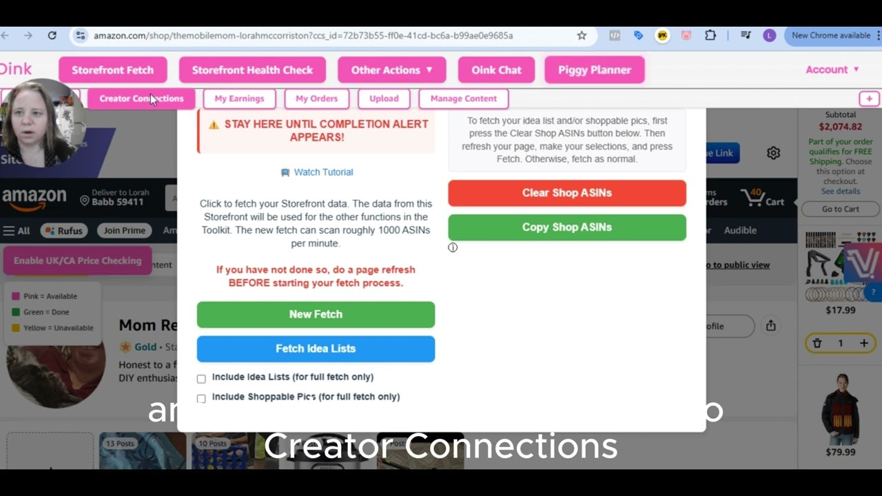 Oink Storefront Fetch and Creator Connection Crosscheck Walk through | Make more money with Amazon