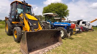 Jcb 3dx loading Mud TATA Tippers Tractors Swaraj 855 Fe New Holland 3630 Tractor 4x4 jcb Thar Truck
