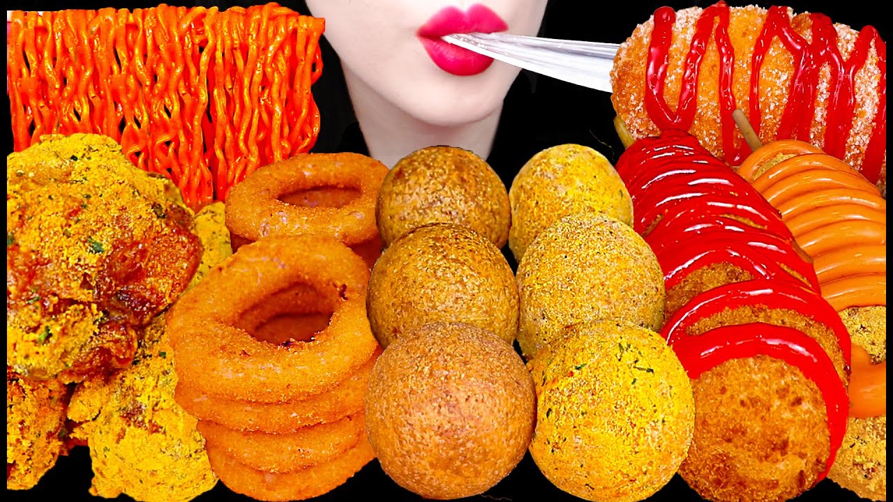 ASMR FRIED CHICKEN, HOT DOG, CHEESE BALL 뿌링클 치킨, 불닭볶음면 먹방 SPICY NOODLES MUKBANG, EATING