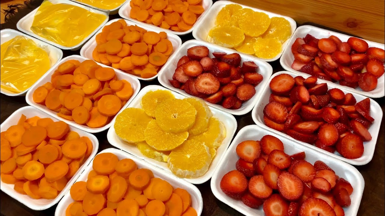 طريقة تفريز الفراولة والبرتقال والجزر وطريقة عمل بودرة البرتقال الشيف هناء فهمي