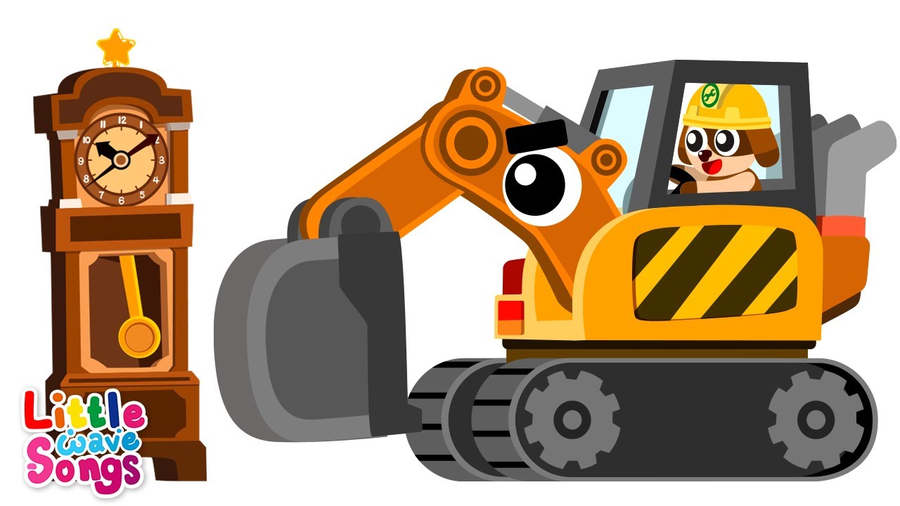 Hickory Dickory Dock with Giant Trucks | Excavator Song | Kids Songs | Little Wave Songs - Baby Coco