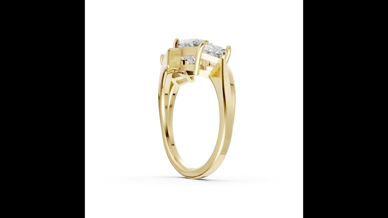Cushion and Princess Cut Diamond Three-Stone Bypass Ring