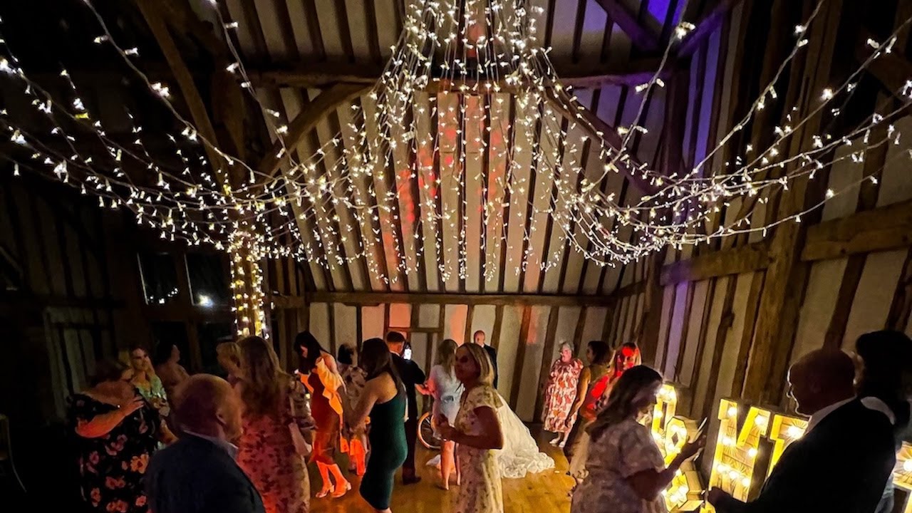 Blake Hall Wedding Lighting Guide – Essex Barn Fairy Light Canopies, Mood Lighting & Outdoor Festoon