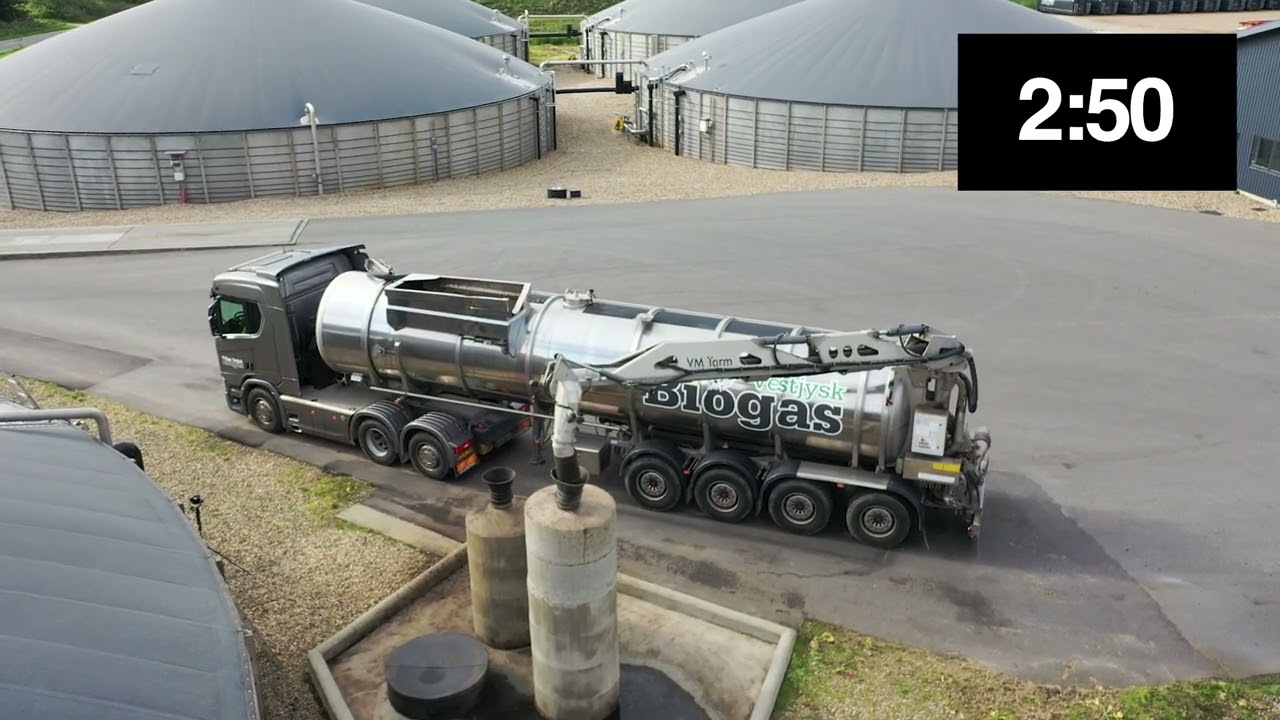 Vestjysk Biogas - pumpetid med en gylletrailer fra VM Tarm a/s