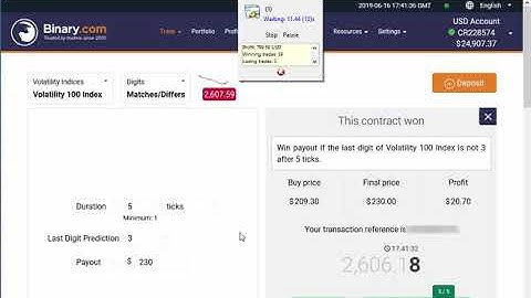 REAL ACCOUNT +$1500 USD Automated Trading Binary.com Volatility (Digits Differs) 16 June 2019