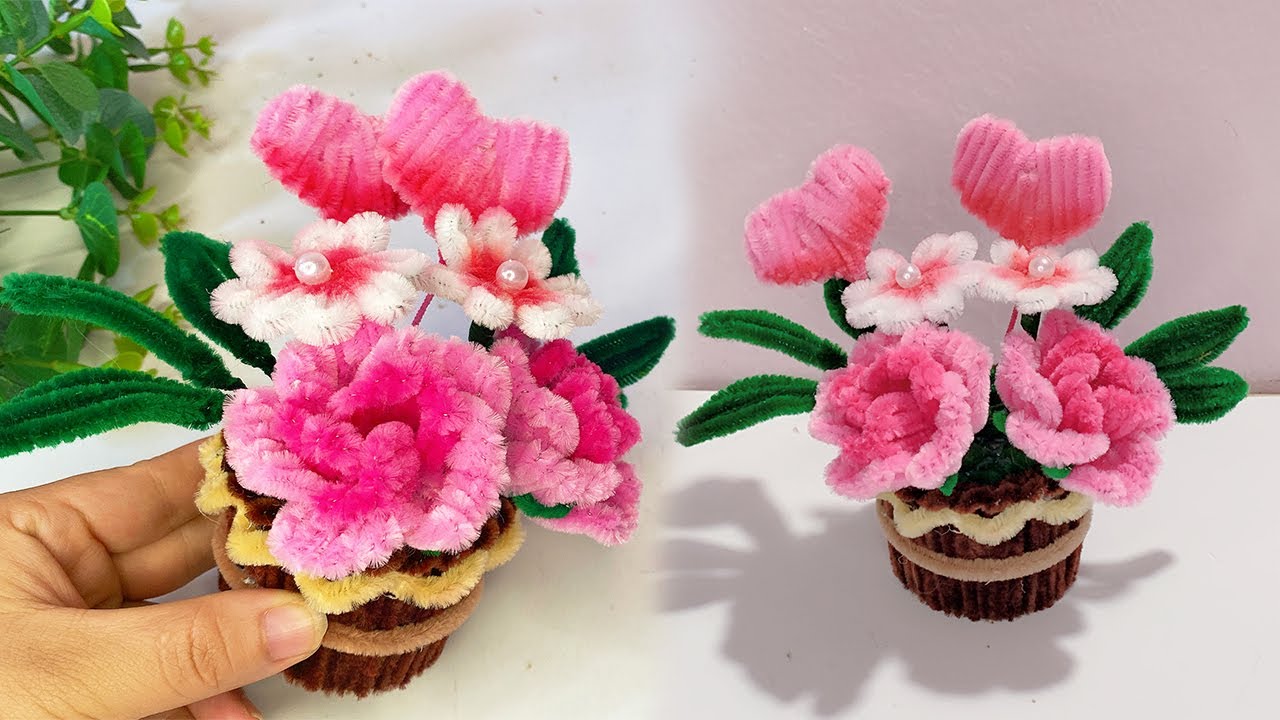 DIY Beautiful Rose Heart Pot Making With Pipe Cleaner - DIY Valentine's Day Craft Ideas - Gift Ideas