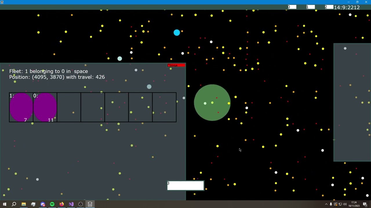 Unnamed spacegame first demo 18/11/23: Galaxy & Combat system