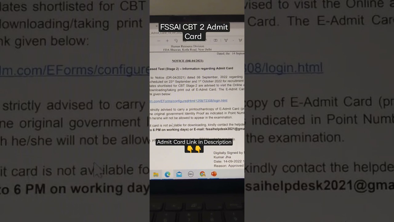 FSSAI CBT 2 Admit Card | CFSO Admit Card | Technical Officer CBT 2 Admit Card