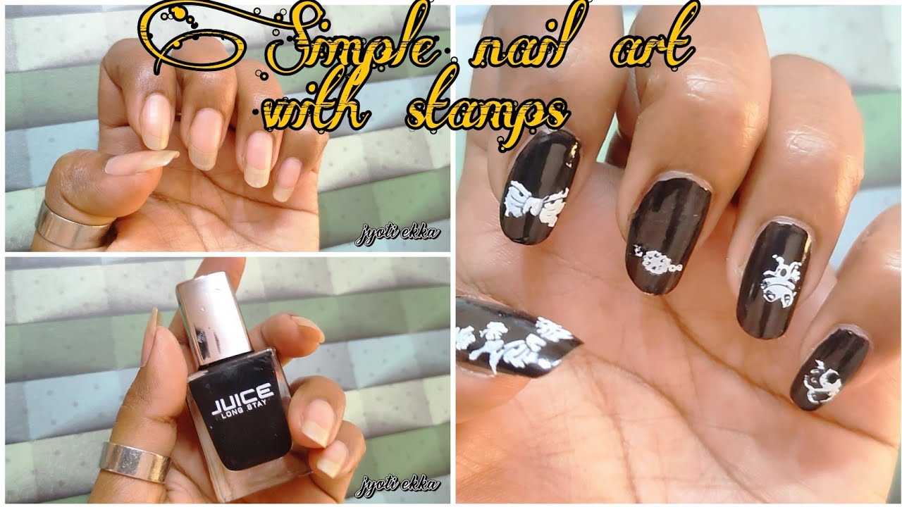 Simple nail art with stamp design 💅#youtube #nailart - YouTube