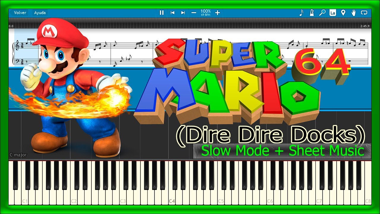 Dire Dire Docks 🌳 Super Mario 64 🍄 [Slow + Sheet Music] (PIANO TUTORIAL) 🎹 