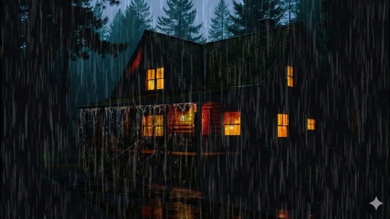 Heavy Rain at Night in Cozy Cabin 🌧️ Rain Sounds for Sleeping, Studying ...