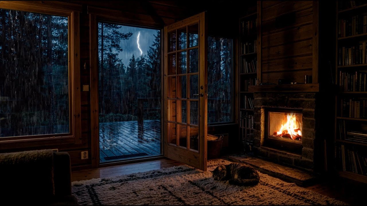 🌧️ Fall Asleep in a Cozy Rainy Forest Cabin | Rain & Fireplace for ...