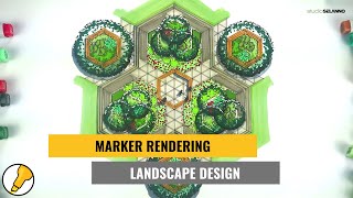 HOW TO Hand Render a Landscape Design with Copic Markers #3