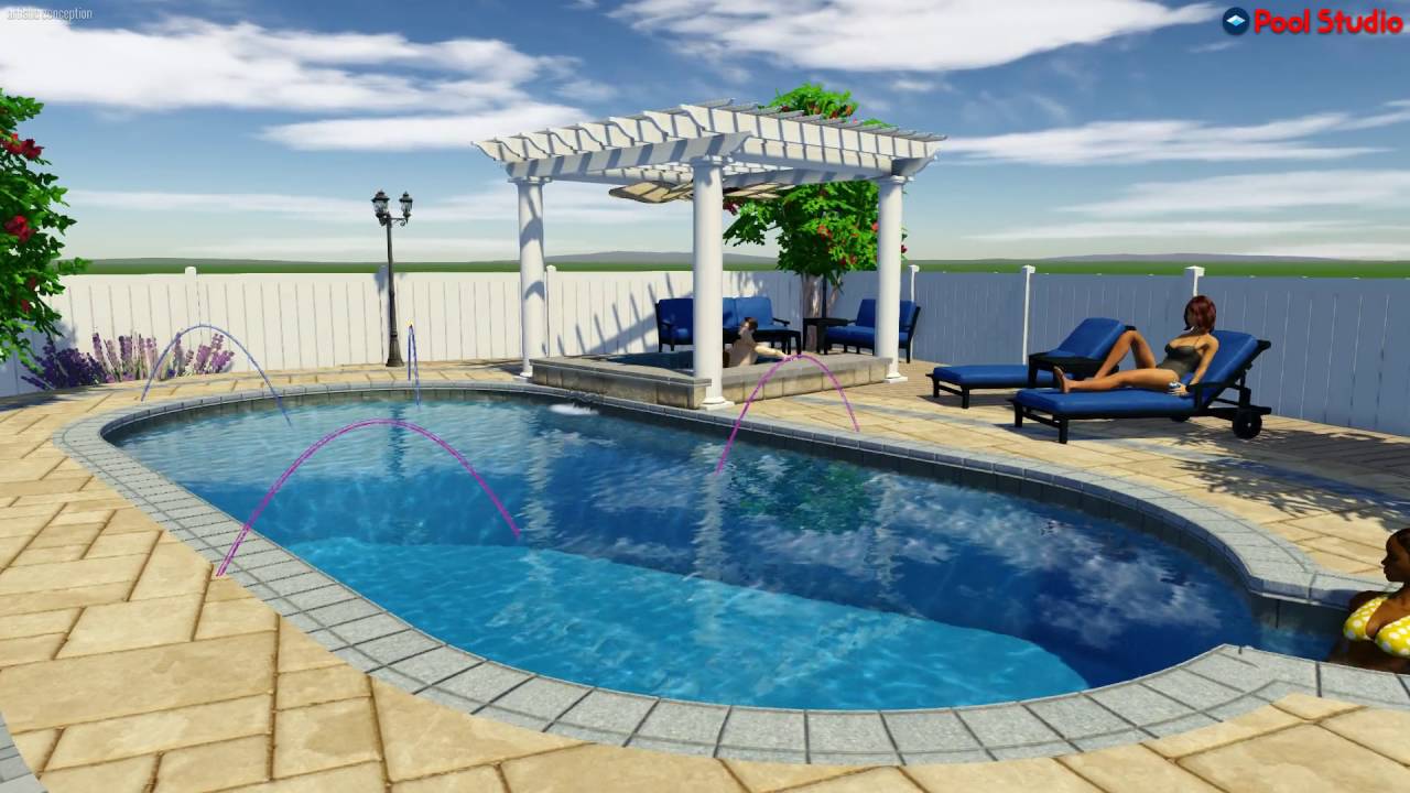 Pool Lab 3d Rounded Pool Steps Gorgeous Rounded Pool and White Pergola Design - STEPHANIE ESPERANCE 3D ...