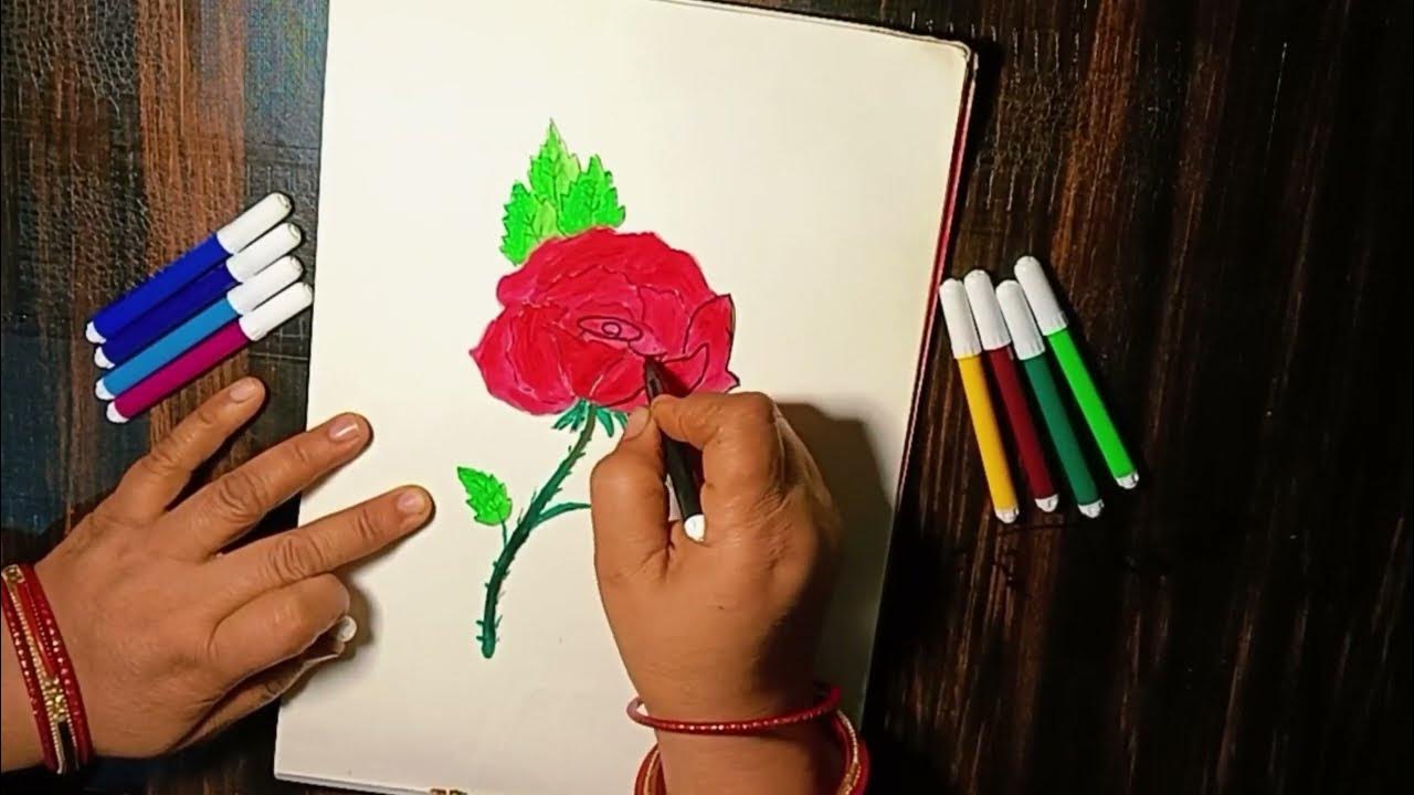 Gulab ka phool banane ka tarika how to Draw a rose Flower step by