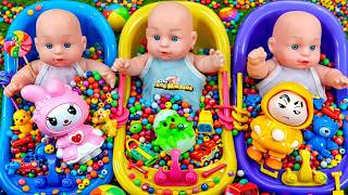 Full of 3 Rainbow BathTubs Candy with M&amp;M's &amp; Magic Slime Cutting Video