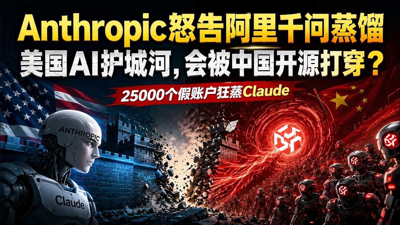 Anthropic怒告阿里，25000个假账户狂蒸Claude：美国AI护城河，会被中国开源打穿？|  Anthropic怒告阿里：AI蒸馏大战，真正的赢家是谁？| 中国AI为何全面开源？