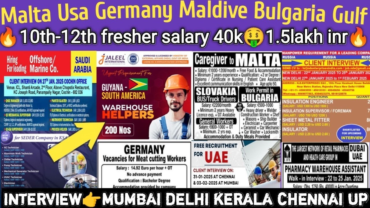 Fresher Don't Miss Golden Chance high Salary Jobs in Europe Malta Bulgaria Germany Maldive Usa Gulf